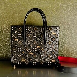 Christian Louboutin Paloma Medium Black Calfskin with Silver and Gold Spikes